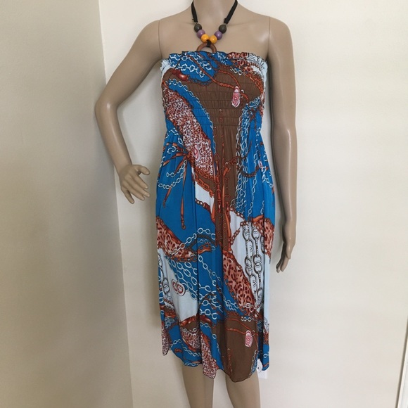 Midi Sundress With Halter Wood Bead Detail-Shirring Top-Comfort-Summer Fashion - Picture 1 of 4